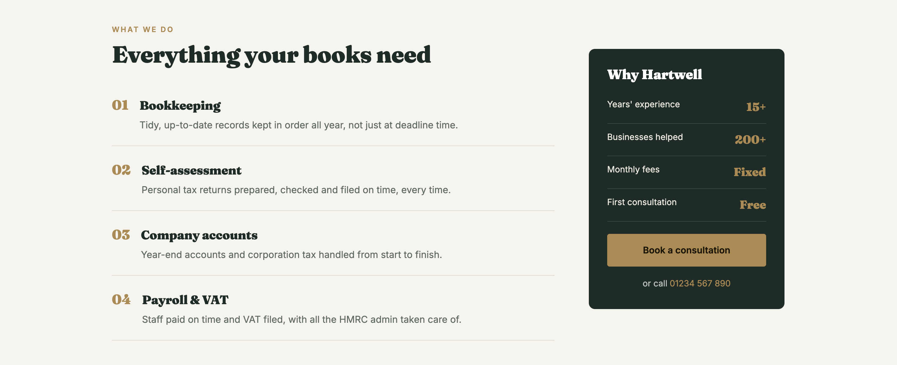 Hartwell & Co services page