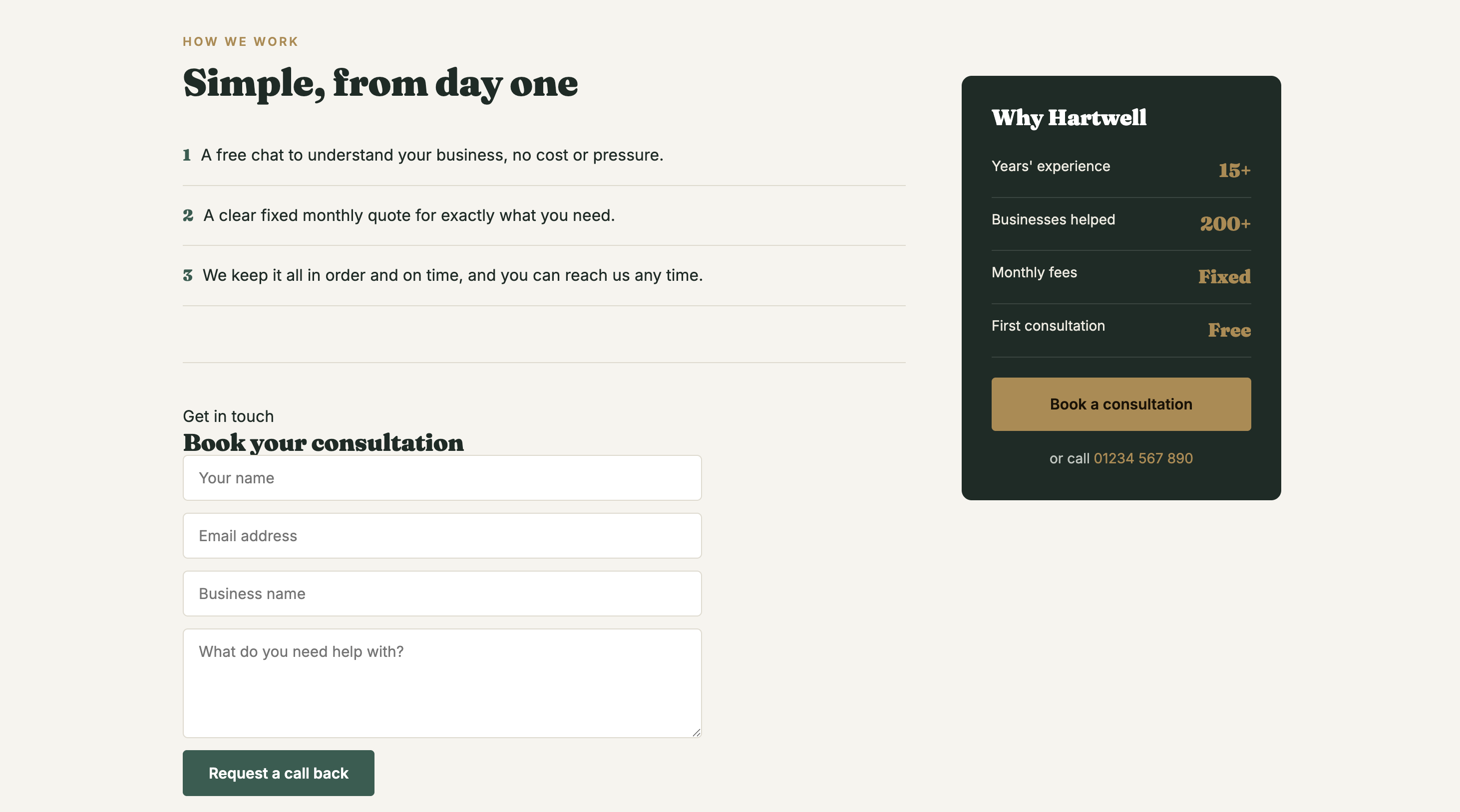 Hartwell & Co booking page