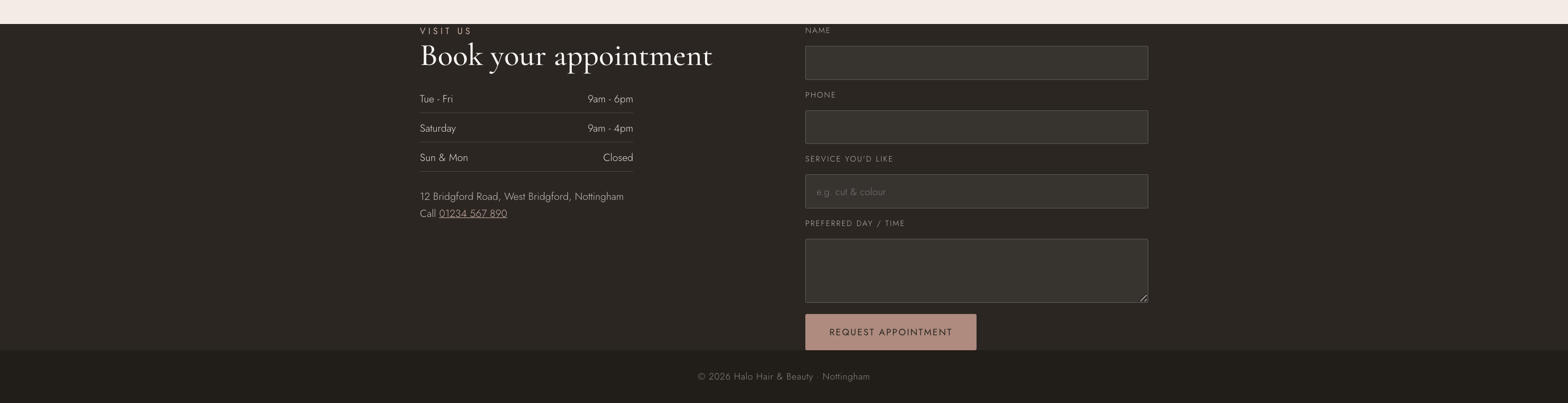 Halo Hair & Beauty booking page