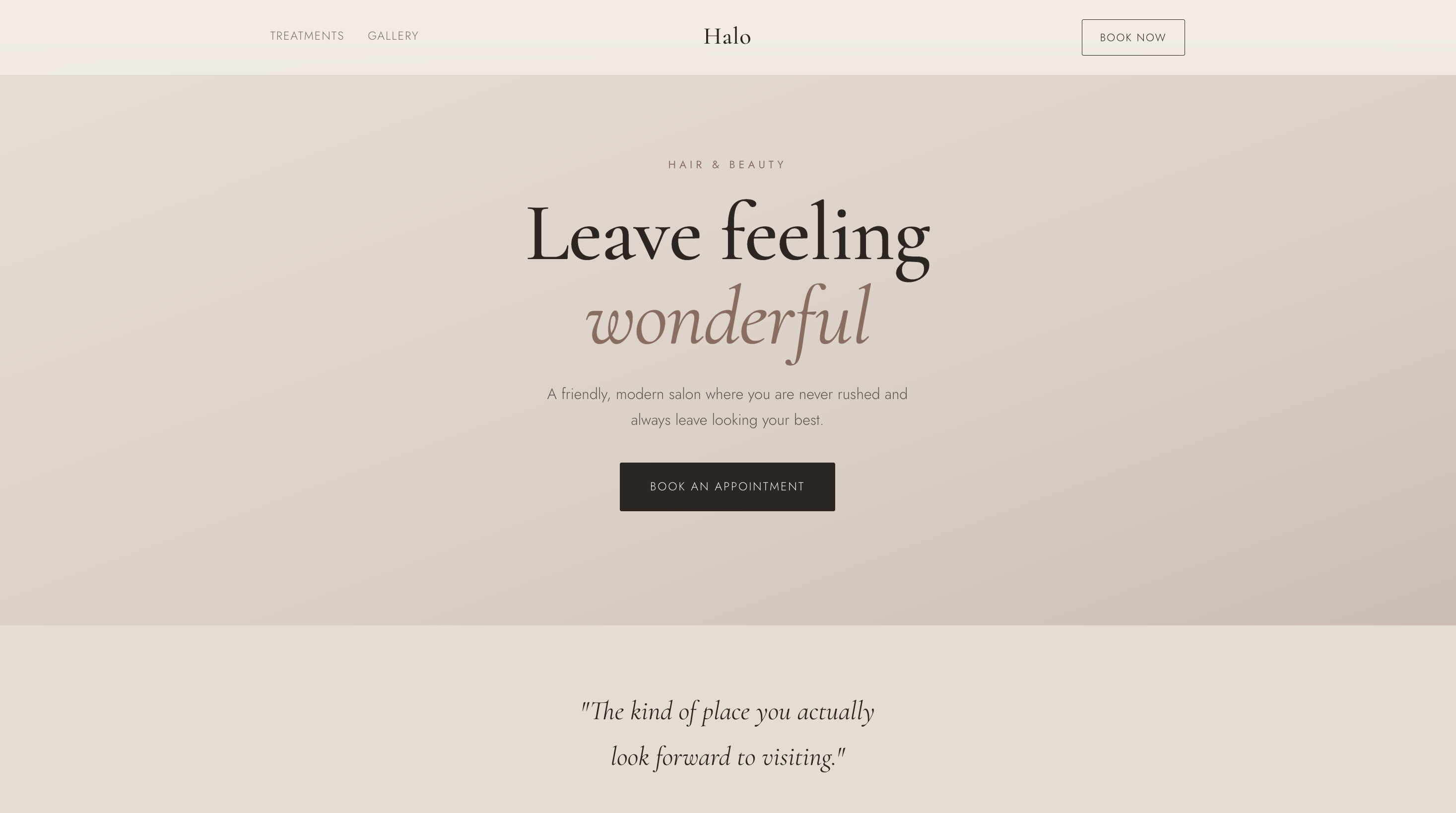 Halo Hair & Beauty landing page
