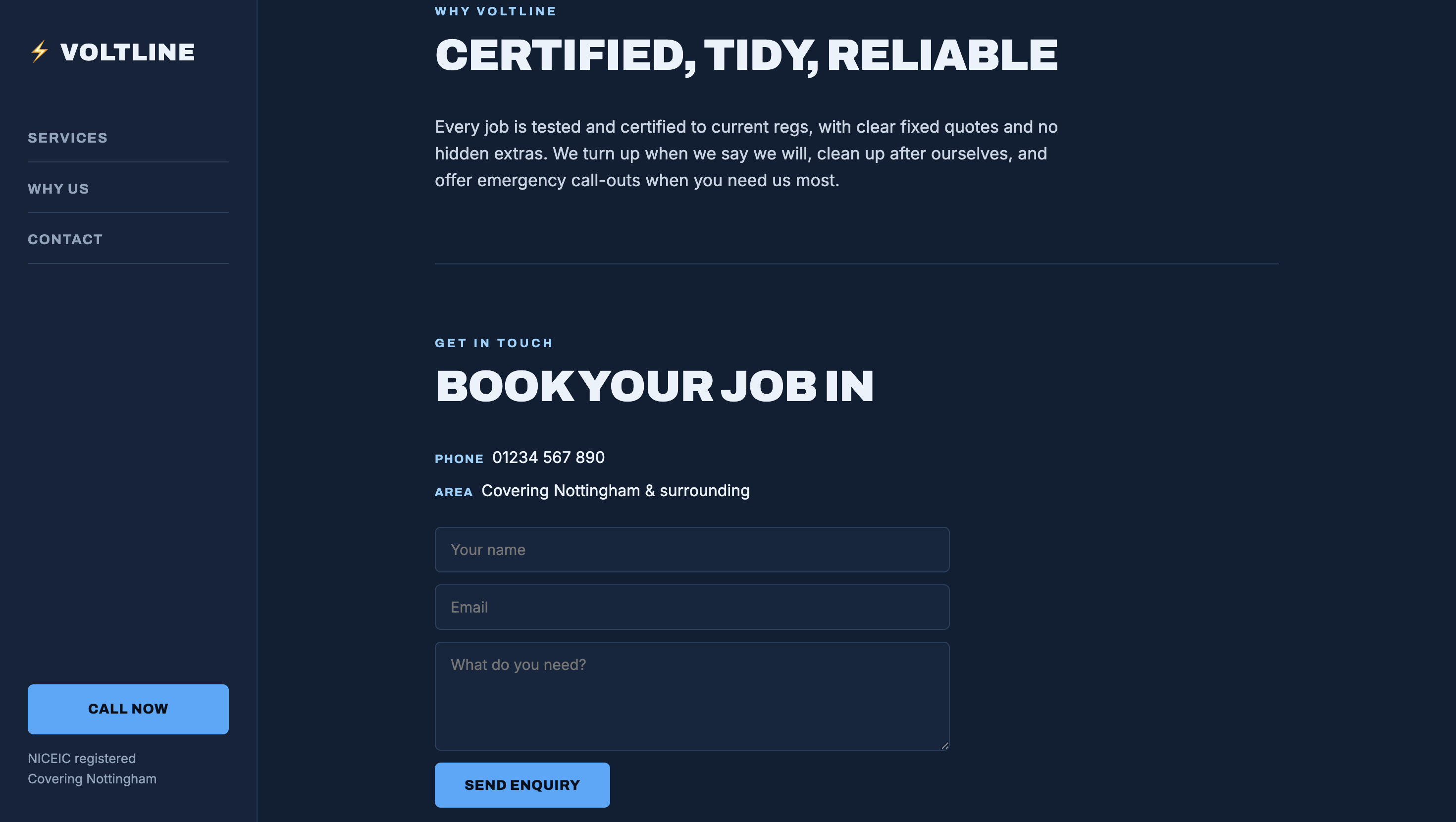 Voltline Electrical booking page