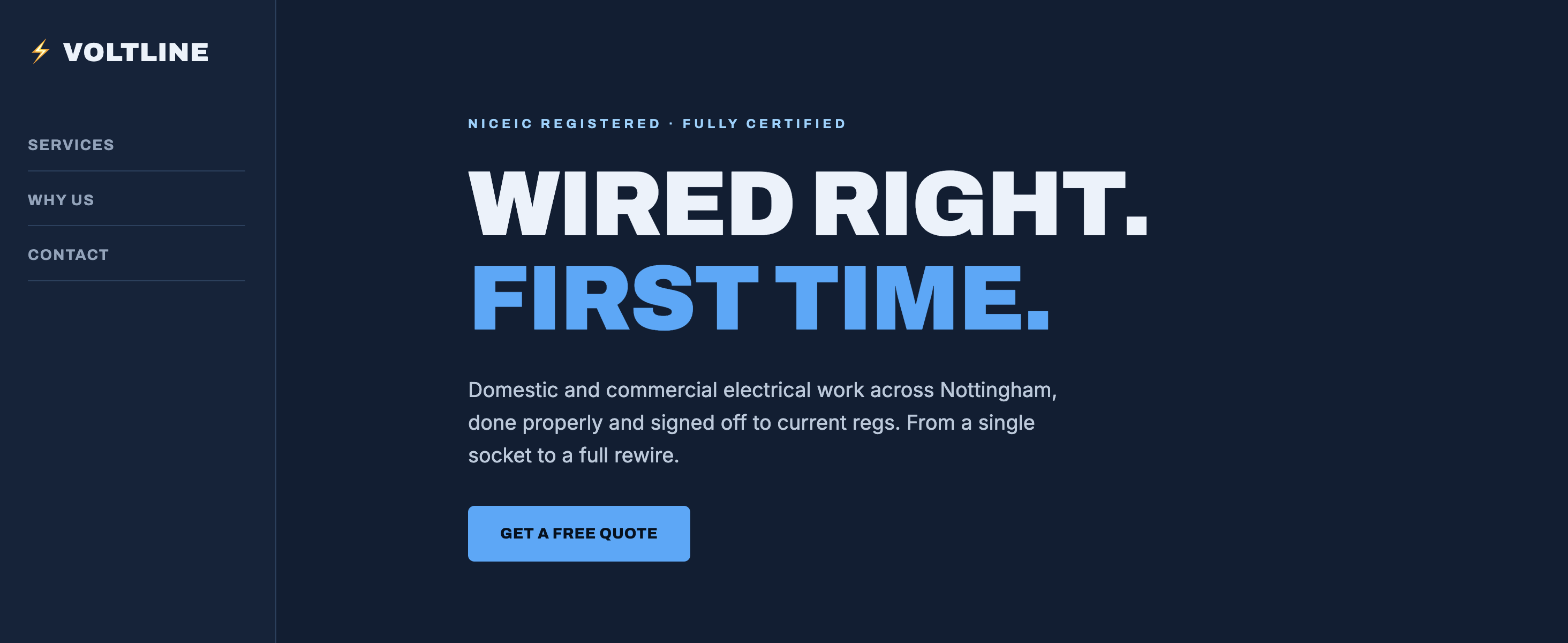 Voltline Electrical landing page