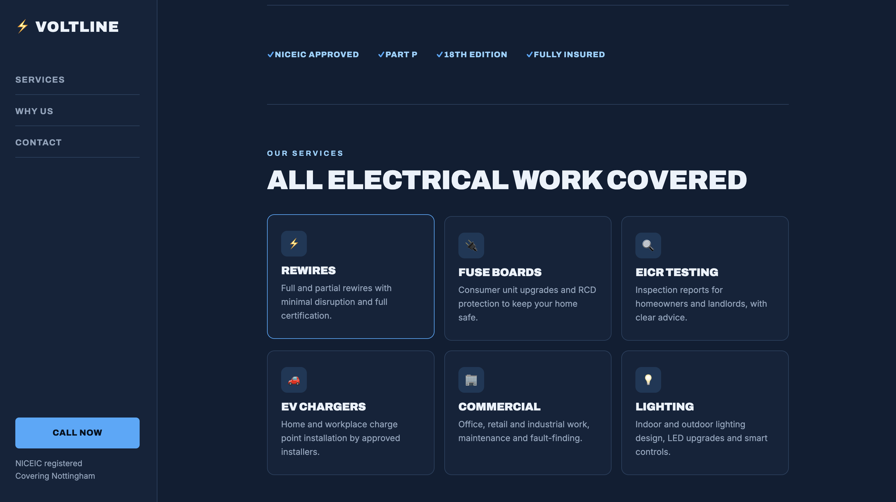 Voltline Electrical services page